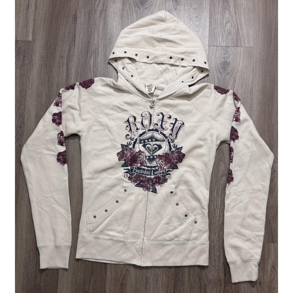 Y2K Roxy Logo Women Zip Up Hoodie Size L‎